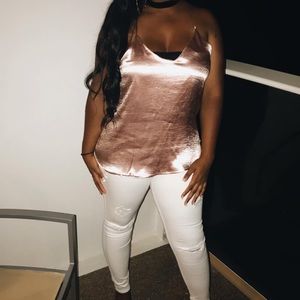 Light Pink silk V Neck Top